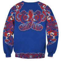 Blue Russian National Costume Sweatshirt Rooster Motifs Traditional Folk Pattern - Wonder Print Shop