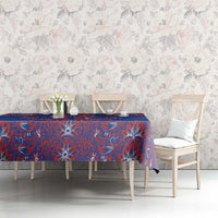 Blue Russian National Costume Tablecloth Rooster Motifs Traditional Folk Pattern - Wonder Print Shop