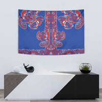 Blue Russian National Costume Tapestry Rooster Motifs Traditional Folk Pattern - Wonder Print Shop