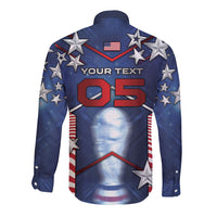 Custom United States Soccer Long Sleeve Button Shirt American Flag Stars Trophy
