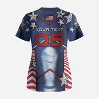 Custom United States Soccer Scrub Top American Flag Stars Trophy