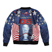 Custom United States Soccer Sleeve Zip Bomber Jacket American Flag Stars Trophy