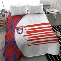 Paraguay Football Bedding Set Stripes Typography With Nanduti Flower Patterns