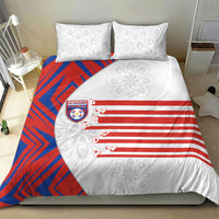 Paraguay Football Bedding Set Stripes Typography With Nanduti Flower Patterns