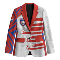 Custom Paraguay Football Blazer Stripes Typography With Nanduti Flower Patterns
