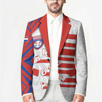 Custom Paraguay Football Blazer Stripes Typography With Nanduti Flower Patterns