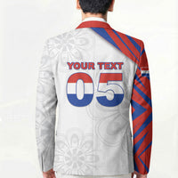 Custom Paraguay Football Blazer Stripes Typography With Nanduti Flower Patterns