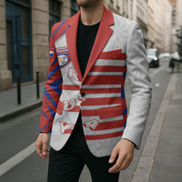 Custom Paraguay Football Blazer Stripes Typography With Nanduti Flower Patterns