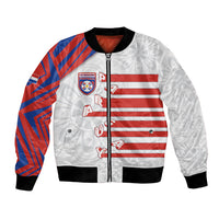 Custom Paraguay Football Bomber Jacket Stripes Typography With Nanduti Flower Patterns