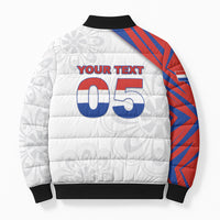 Custom Paraguay Football Bomber Puffer Jacket Stripes Typography With Nanduti Flower Patterns