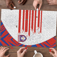 Paraguay Football Puzzle Stripes Typography With Nanduti Flower Patterns
