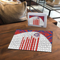 Paraguay Football Puzzle Stripes Typography With Nanduti Flower Patterns