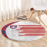 Paraguay Football Round Carpet Stripes Typography With Nanduti Flower Patterns