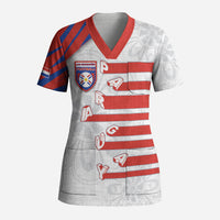Custom Paraguay Football Scrub Top Stripes Typography With Nanduti Flower Patterns
