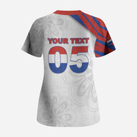 Custom Paraguay Football Scrub Top Stripes Typography With Nanduti Flower Patterns