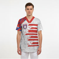 Custom Paraguay Football Scrub Top Stripes Typography With Nanduti Flower Patterns