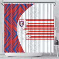 Paraguay Football Shower Curtain Stripes Typography With Nanduti Flower Patterns