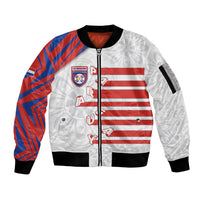 Custom Paraguay Football Sleeve Zip Bomber Jacket Stripes Typography With Nanduti Flower Patterns