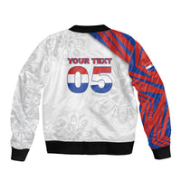 Custom Paraguay Football Sleeve Zip Bomber Jacket Stripes Typography With Nanduti Flower Patterns