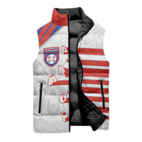 Custom Paraguay Football Sleeveless Puffer Jacket Stripes Typography With Nanduti Flower Patterns