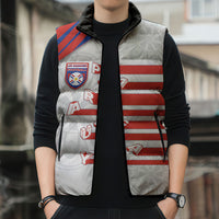 Custom Paraguay Football Sleeveless Puffer Jacket Stripes Typography With Nanduti Flower Patterns