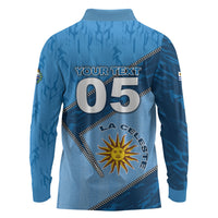 Custom Uruguay Football Long Sleeve Polo Shirt Sun Of May Symbol Unique Style