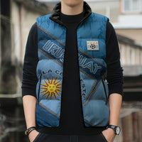Custom Uruguay Football Sleeveless Puffer Jacket Sun Of May Symbol Unique Style