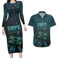 Dope Like Hip Hop Couples Matching Long Sleeve Bodycon Dress and Hawaiian Shirt Hiphop Graffiti Style - Wonder Print Shop