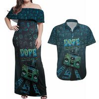 Dope Like Hip Hop Couples Matching Off Shoulder Maxi Dress and Hawaiian Shirt Hiphop Graffiti Style - Wonder Print Shop
