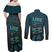 Dope Like Hip Hop Couples Matching Off Shoulder Maxi Dress and Long Sleeve Button Shirt Hiphop Graffiti Style - Wonder Print Shop