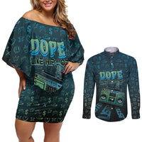 Dope Like Hip Hop Couples Matching Off Shoulder Short Dress and Long Sleeve Button Shirt Hiphop Graffiti Style - Wonder Print Shop