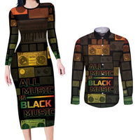 Black Music Month Couples Matching Long Sleeve Bodycon Dress and Long Sleeve Button Shirt All Music Is Black Music - Wonder Print Shop