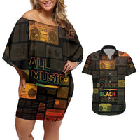 Black Music Month Couples Matching Off Shoulder Short Dress and Hawaiian Shirt All Music Is Black Music - Wonder Print Shop