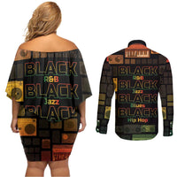 Black Music Month Couples Matching Off Shoulder Short Dress and Long Sleeve Button Shirt All Music Is Black Music - Wonder Print Shop
