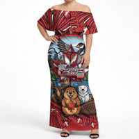 Happy Canada Day Off Shoulder Maxi Dress Cute Wildlife Animals Maple Leaf