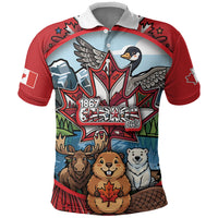 Happy Canada Day Polo Shirt Cute Wildlife Animals Maple Leaf