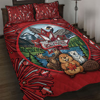 Happy Canada Day Quilt Bed Set Cute Wildlife Animals Maple Leaf