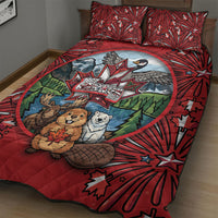 Happy Canada Day Quilt Bed Set Cute Wildlife Animals Maple Leaf