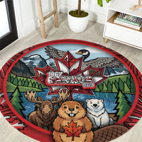 Happy Canada Day Round Carpet Cute Wildlife Animals Maple Leaf