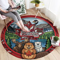 Happy Canada Day Round Carpet Cute Wildlife Animals Maple Leaf
