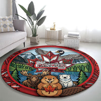 Happy Canada Day Round Carpet Cute Wildlife Animals Maple Leaf