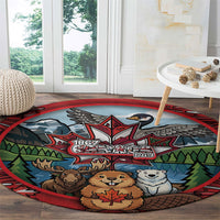 Happy Canada Day Round Carpet Cute Wildlife Animals Maple Leaf