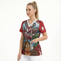 Happy Canada Day Scrub Top Cute Wildlife Animals Maple Leaf