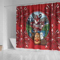 Happy Canada Day Shower Curtain Cute Wildlife Animals Maple Leaf