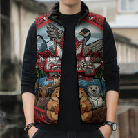 Happy Canada Day Sleeveless Puffer Jacket Cute Wildlife Animals Maple Leaf