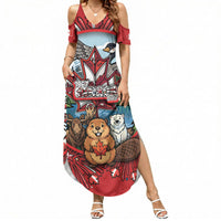 Happy Canada Day Summer Maxi Dress Cute Wildlife Animals Maple Leaf