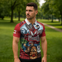 Happy Canada Day Zipper Polo Shirt Cute Wildlife Animals Maple Leaf