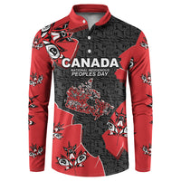 Canada National Indigenous Peoples Day Button Sweatshirt Red Map Haida Totem Patterns