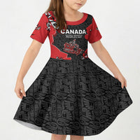 Canada National Indigenous Peoples Day Kid Short Sleeve Dress Red Map Haida Totem Patterns