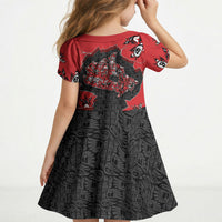 Canada National Indigenous Peoples Day Kid Short Sleeve Dress Red Map Haida Totem Patterns